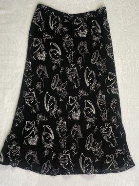 VTG 90s Y2K Ceduxion Line Art Face Print Midi Skirt Black Whimsigoth Sheer Hem M